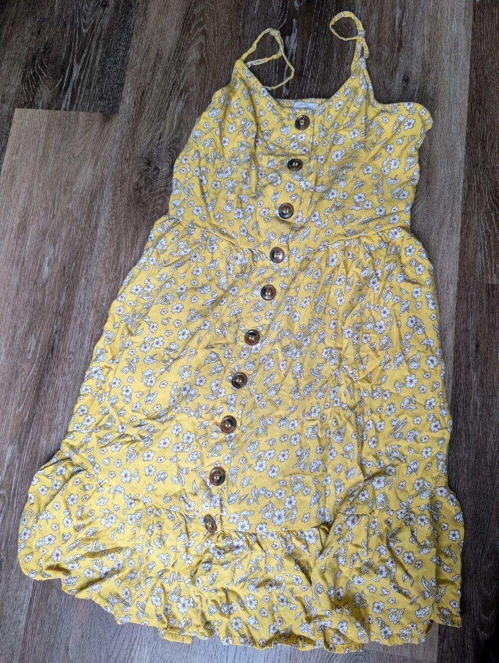 Jopana Floral Dress S Small Yellow Button Front Smocked Back Cottage Core